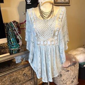 Elegant Lace Women Top in Light Blue
